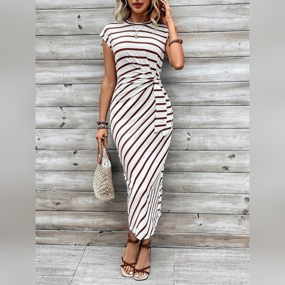 Frenchy Tie Knotted Striped Side Casual Dress - Picture 4 of 6